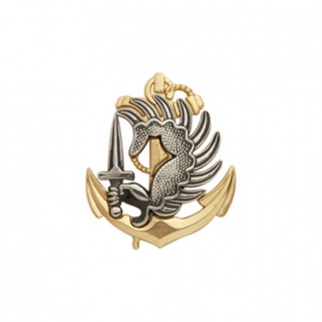 Insigne de béret argenté/doré Troupes Aéroportées de Marine
