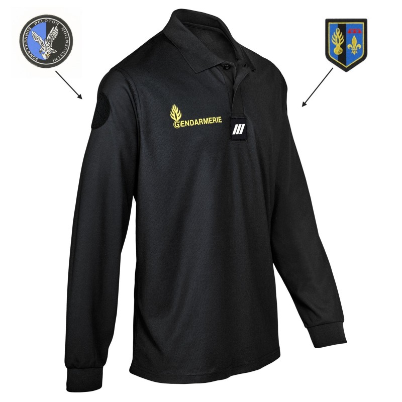 POLO NOIR MANCHES LONGUES GENDARMERIE MOBILE - COOLDRY