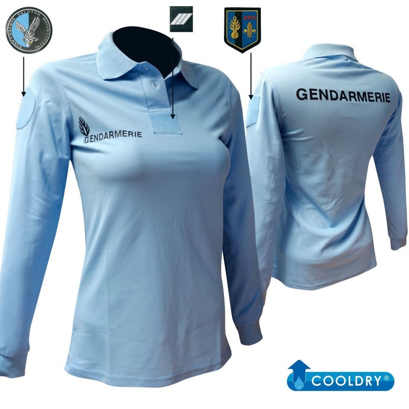 POLO BLEU FEMME GENDARMERIE MANCHES LONGUES COOLDRY MAILLE PIQUEE