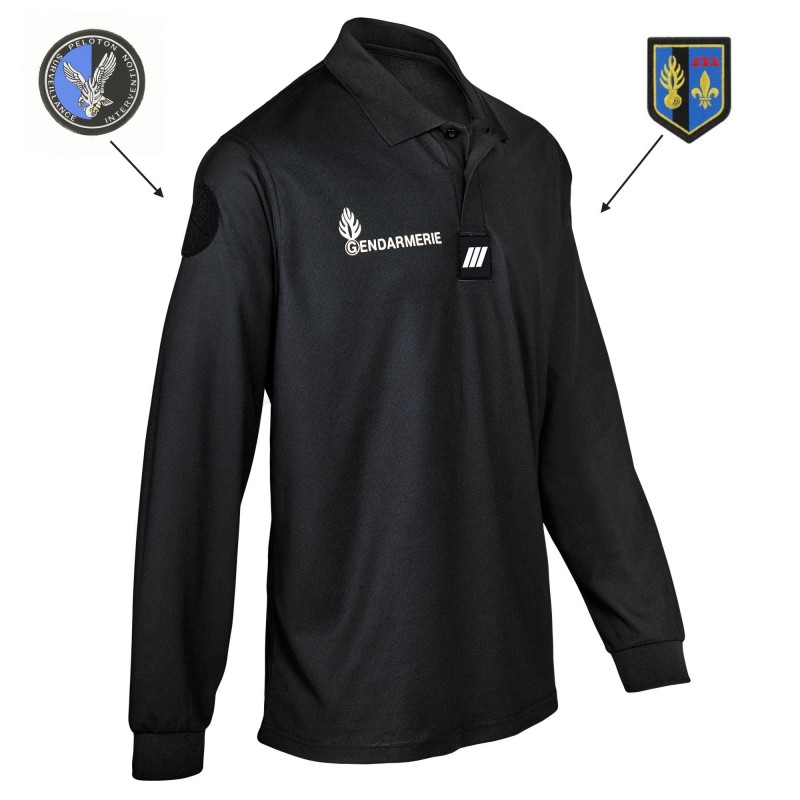 POLO NOIR MANCHES LONGUES GENDARMERIE DEPARTEMENTALE - COOLDRY