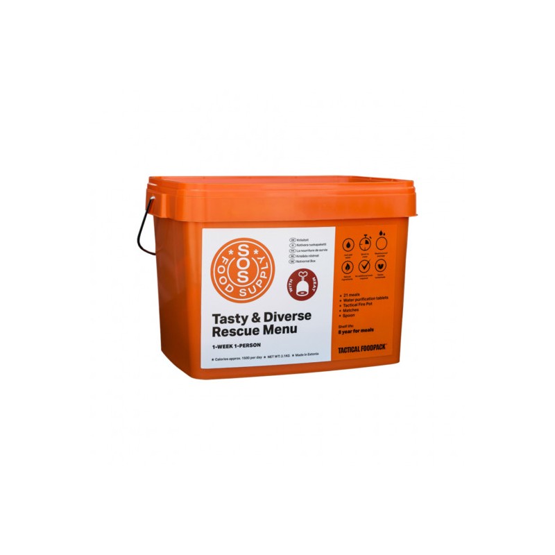 Pack semaine S.O.S avec viande - 21 repas + accessoires de survie