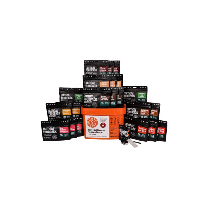 Pack semaine S.O.S avec viande - 21 repas + accessoires de survie