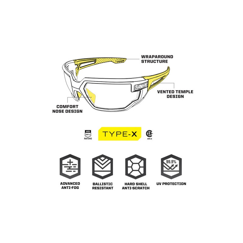 Lunettes de protection balistique Type-X écran ambré