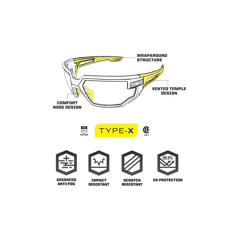 Lunettes de protection balistique Type-X écran incolore