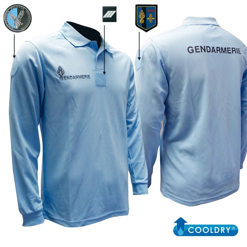 POLO BLEU MANCHES LONGUES GENDARMERIE COOLDRY MAILLE PIQUEE