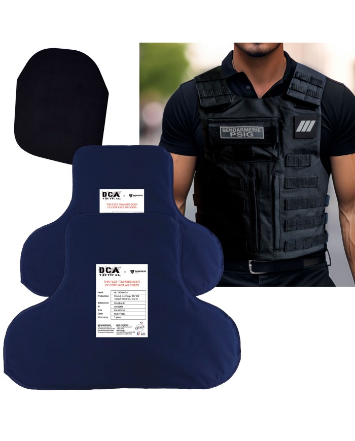 PACK INCLUANT 2 PLAQUES BALISTIQUES + PLAQUE TRAUMA + HOUSSE DE GILET PARE-BALLES