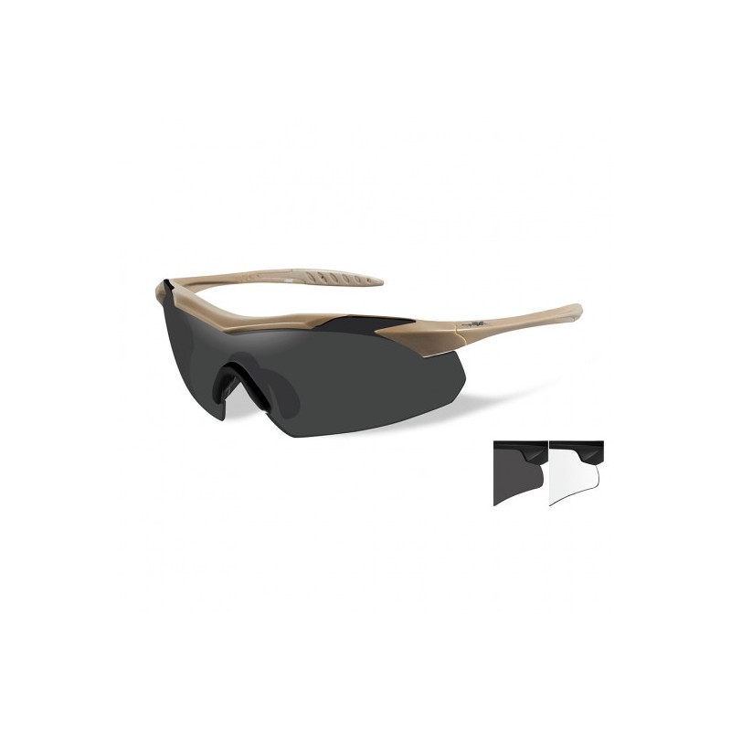 Lunettes de protection balistiques Vapor 2,5 tan écrans fumé/incolore Lunettes de protection balistiques Vapor 2,5 tan écrans fumé/incolore